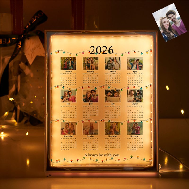 Personalized 2026 Calendar Mirror Light Box with Photo Valentine’s Gifts