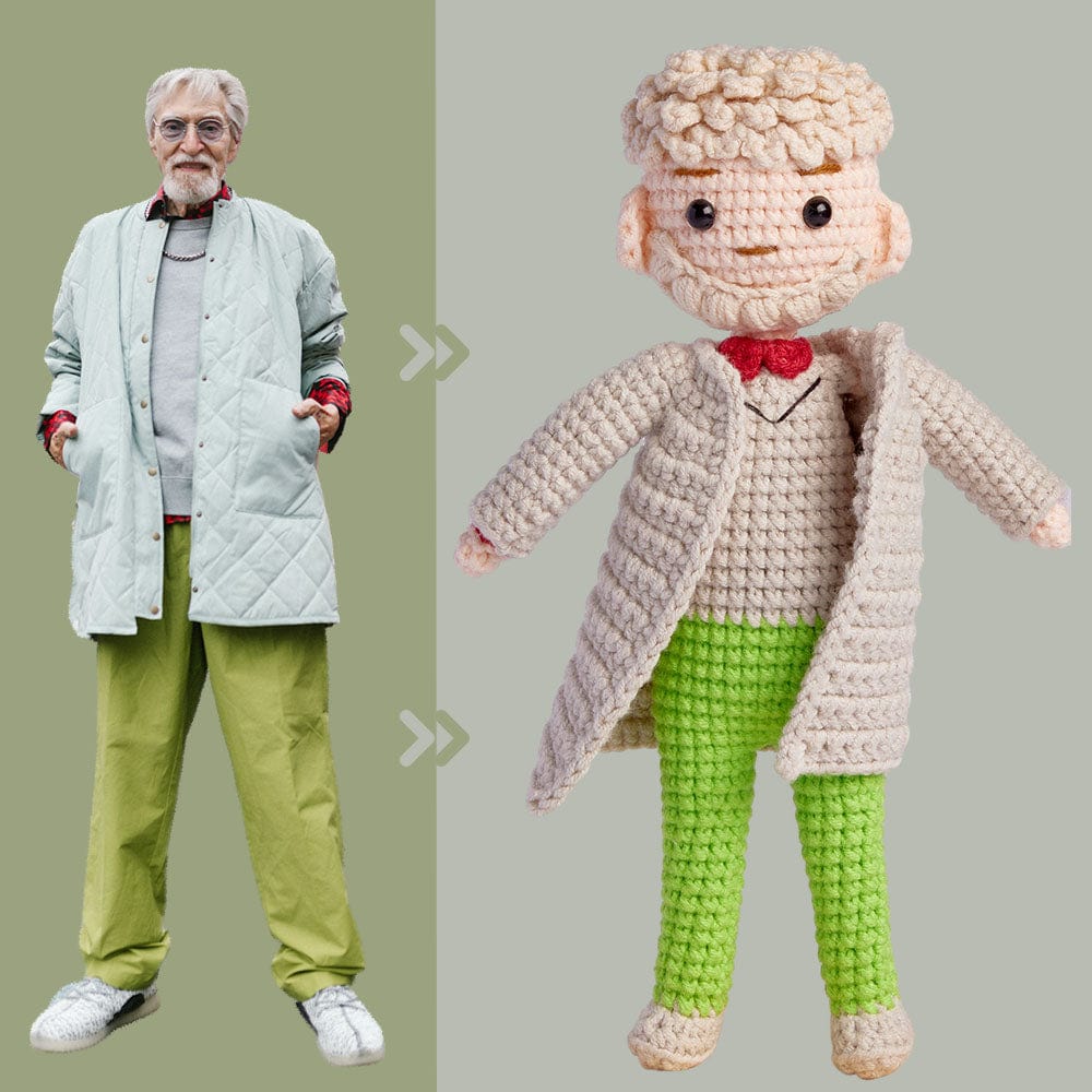 Custom Crochet Doll Personalized Gifts Handwoven Mini Look alike Dolls - Fashion Grandpa Doll
