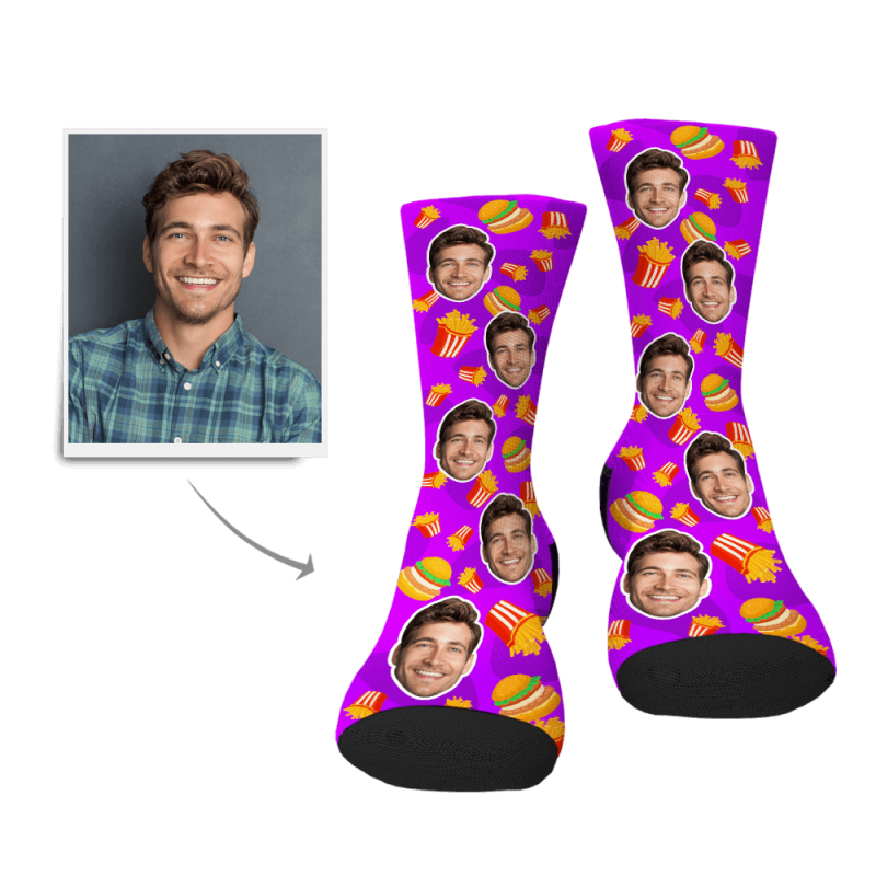Custom Face Socks with Burger & Fries Christmas Gift