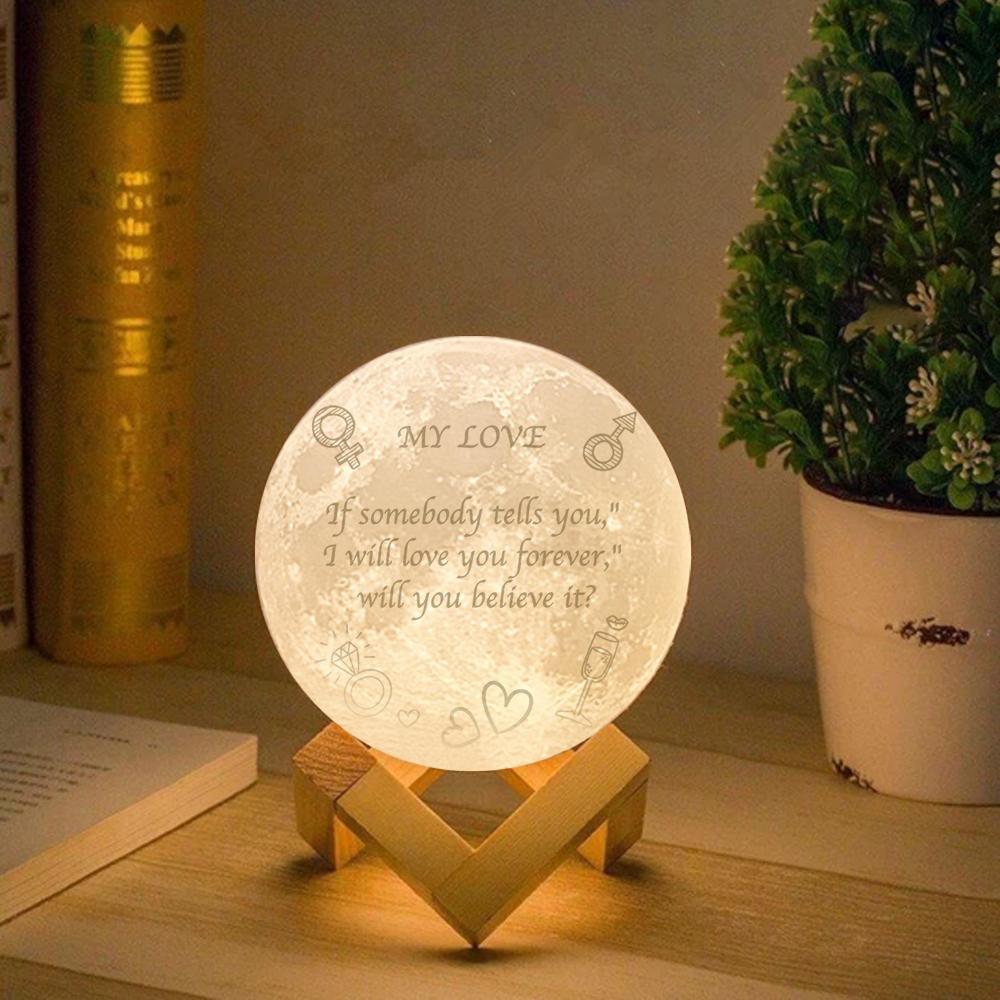 Anniversary Gift Engraved Moon Lamp - Touch Two Colors (15-20cm) - Image 2