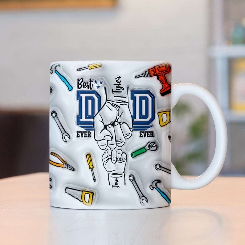 Personalized Names 3D Inflated Effect Printed Mug Custom 1-6 Kids Name Mug Best Dad Ever Father’s Day Gifts