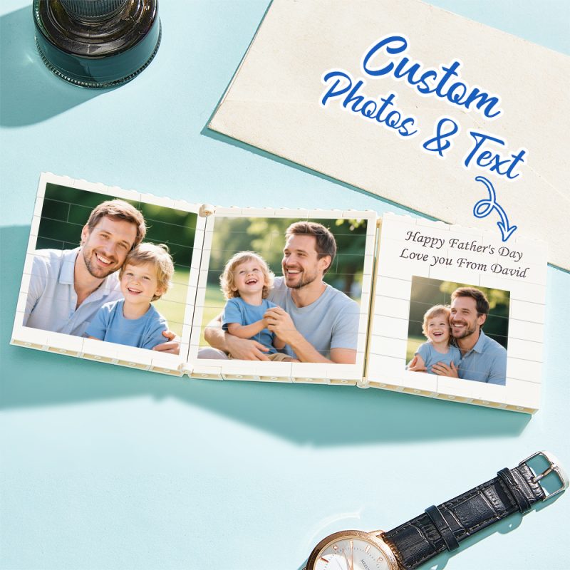 Personalised Fold-Out Daddy & Me Brick Photo Block Gift Mini Photo Album Keepsake Gift for Dad, Puzzle, Him, Dad, Fathers Day, GrandadUS