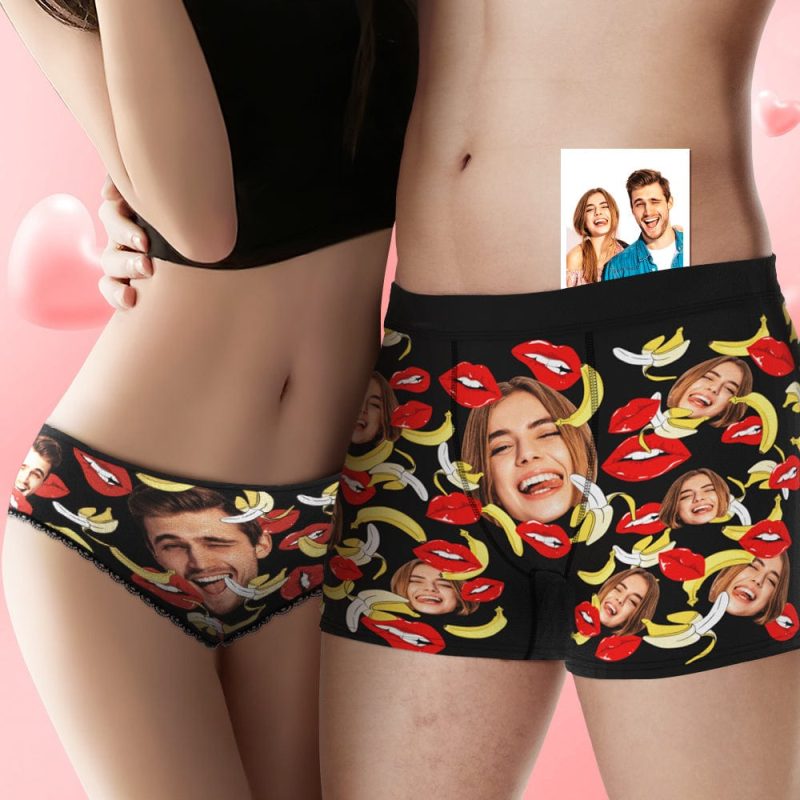Custom Face Underwear Personalized Eat Banana Boxer Briefs and Panties Valentine’s Day Gifts for Couple