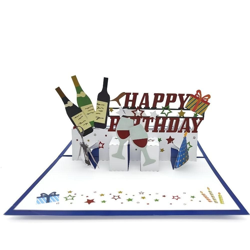Happy Birthday Pop Up Card Wine 3D Pop Up Greeting Card - Image 2