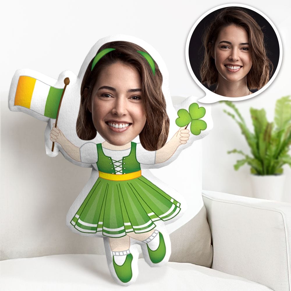 Custom Face Pillow Four-leaf Clover Girl Minime Throw Pillow Gifts For St. Patrick's Day Gifts