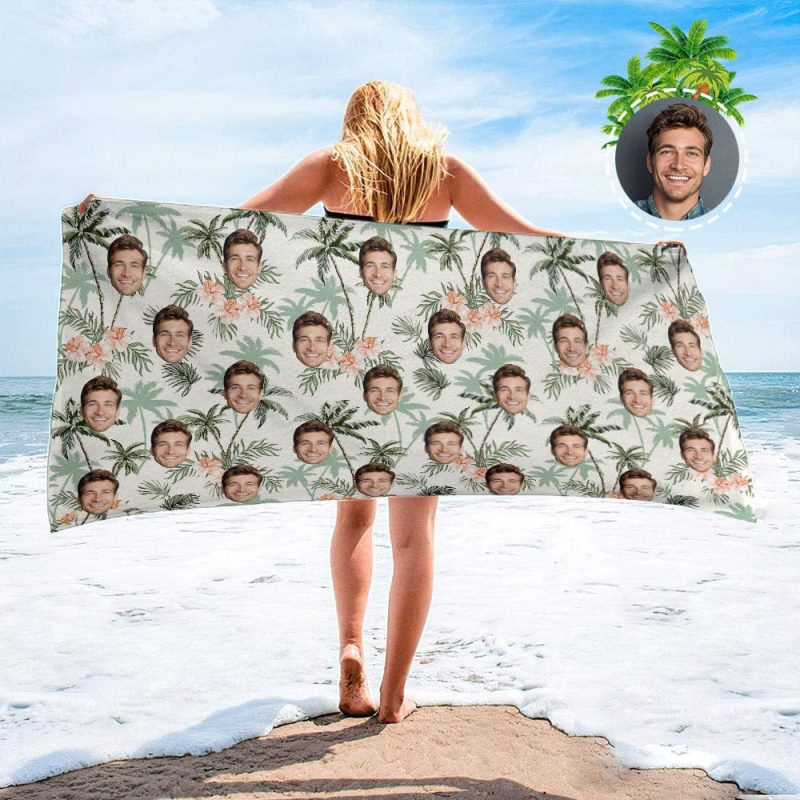 Personalized Beach Towels with Photo Custom Summer Trees Beach Towel