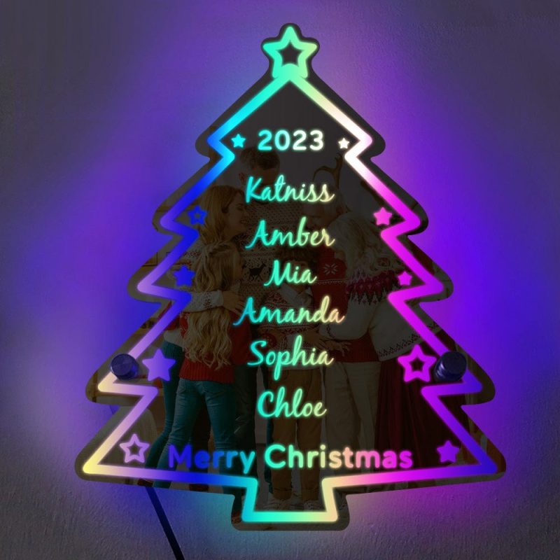 Personalized Family Name Christmas Tree Mirror Light