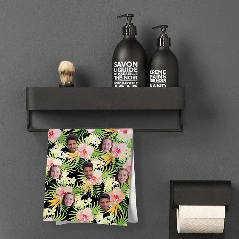 Personalised Towel With Couple Faces Hawaii Style Towel Gifts for Couple
