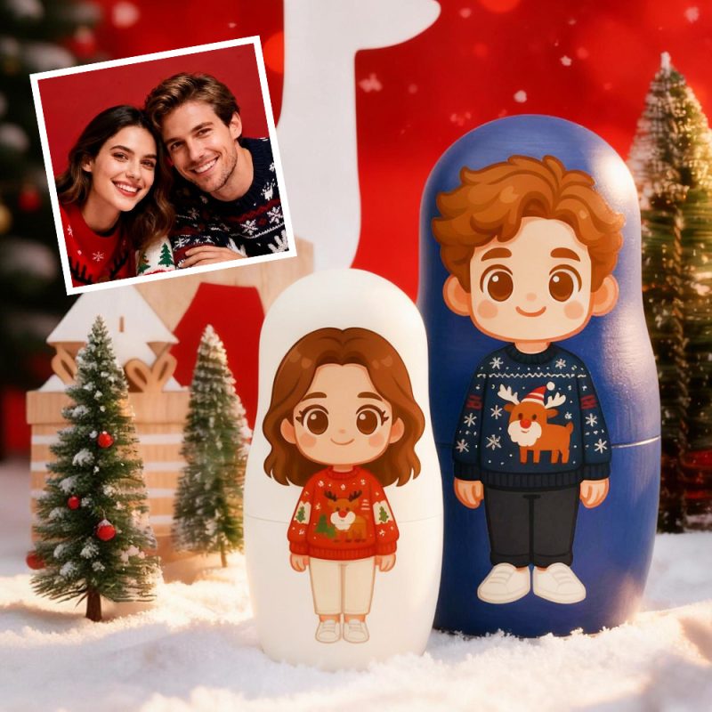 Personalized Portrait Nesting Doll Custom Photo Family Portrait Cartoon Style Gift Christmas Gift for Couple – soufeeluk