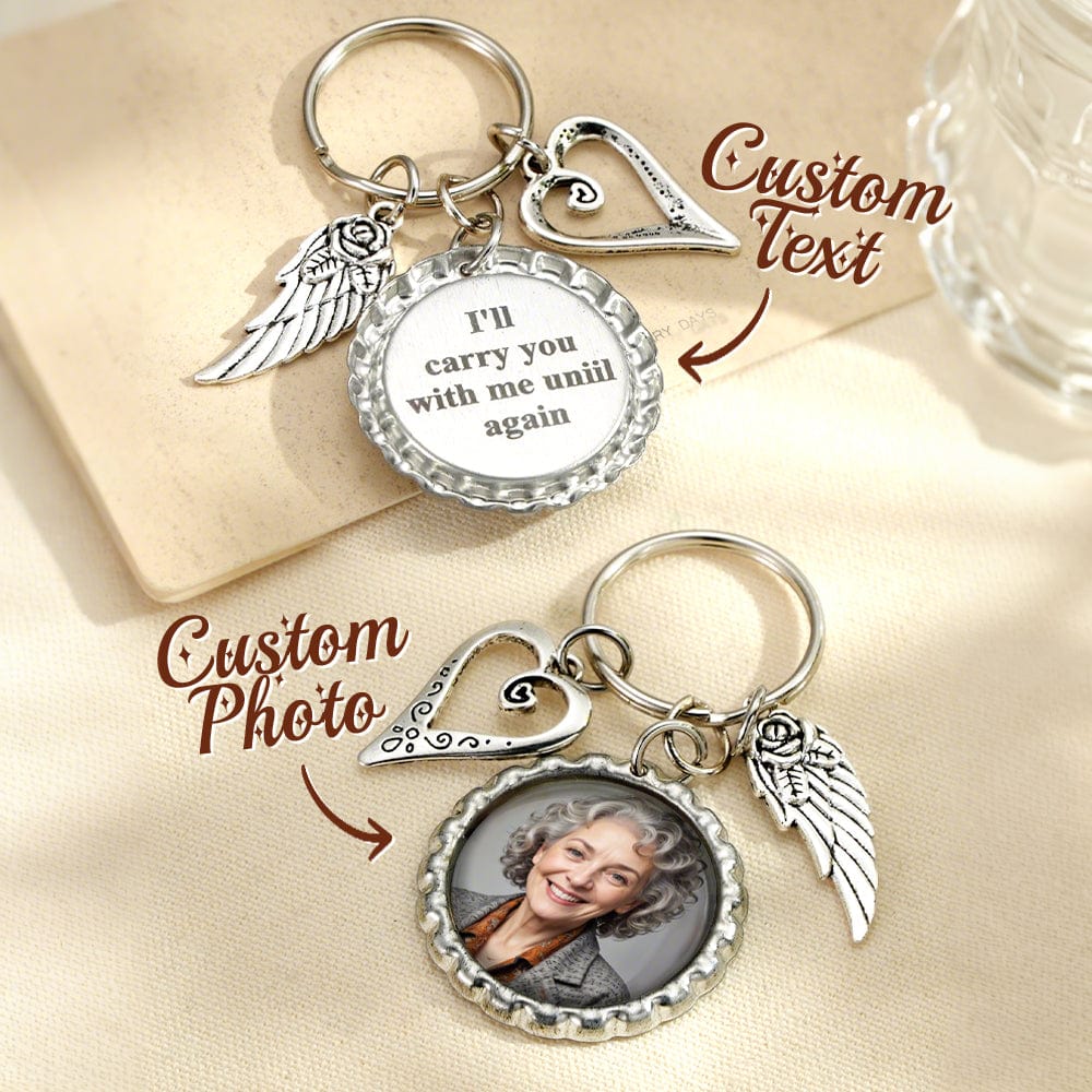 Personalized Photo Keychain with Text Heart Wing Keychain Memorial Gift - Image 2