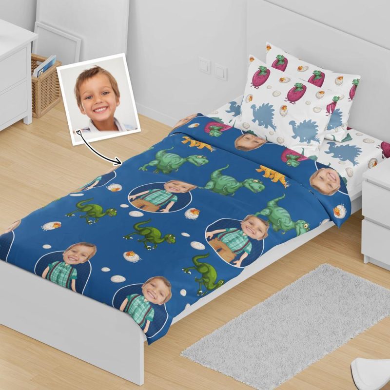 Custom Minime Bedding Set Duvet Cover With Dinosaur Elements Personalized Gifts For Kids