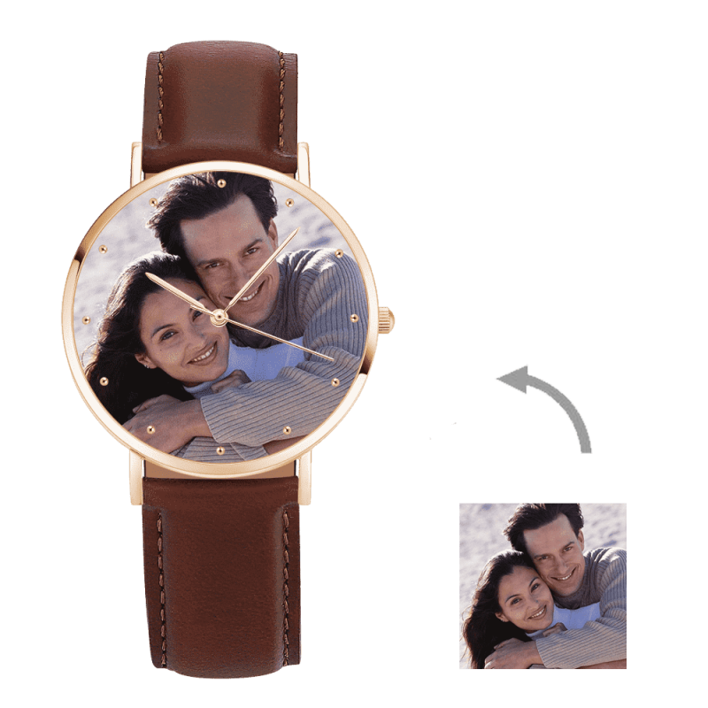 Wedding Anniversary Gift Photo Watch – Leather Strap 40mm