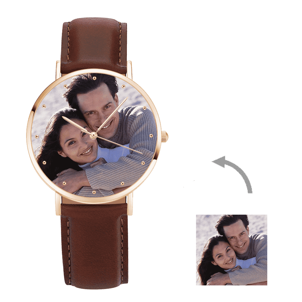 Wedding Anniversary Gift Photo Watch - Leather Strap 40mm