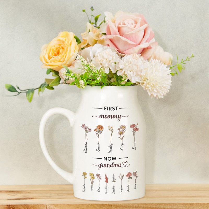 Personalized Grandma’s Garden 2 Layers Custom Birth Month Flower Family Vase Mother’s Day Gifts