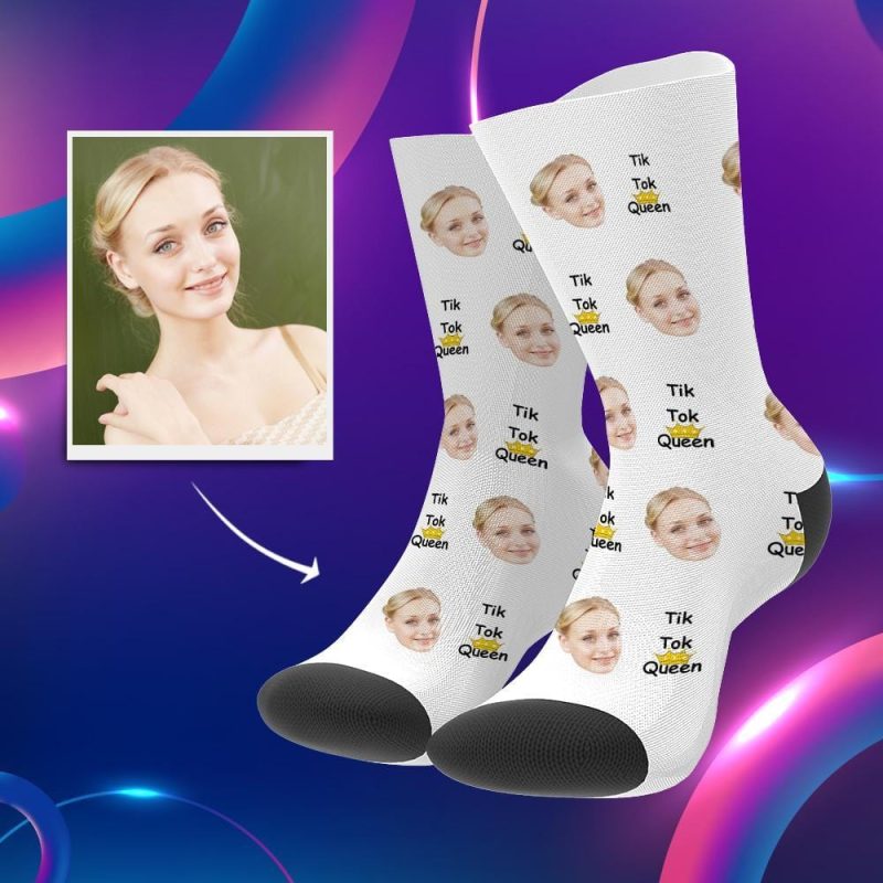 Tiktok Socks Custom Face Socks Gifts For Girlfriend TikTok Queen White Christmas Gift