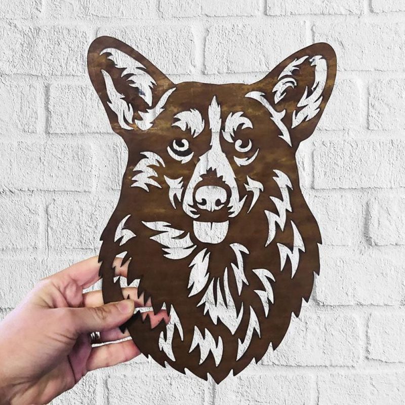 Dog Metal Wall Art Hanging Home Decor Puppy Pet Corgi