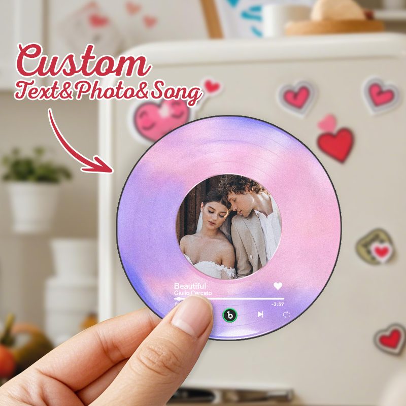 Personalized Valentine’s Gift Custom Song & Photo Vinyl Magnet For Her Photo Couples Gifts Photo Magnet For Him Anniversary Couples Gift