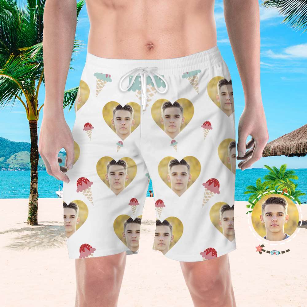 Custom Face Beach Shorts Photo Swim Cool Swimming Trunks Gifts for Boyfriend