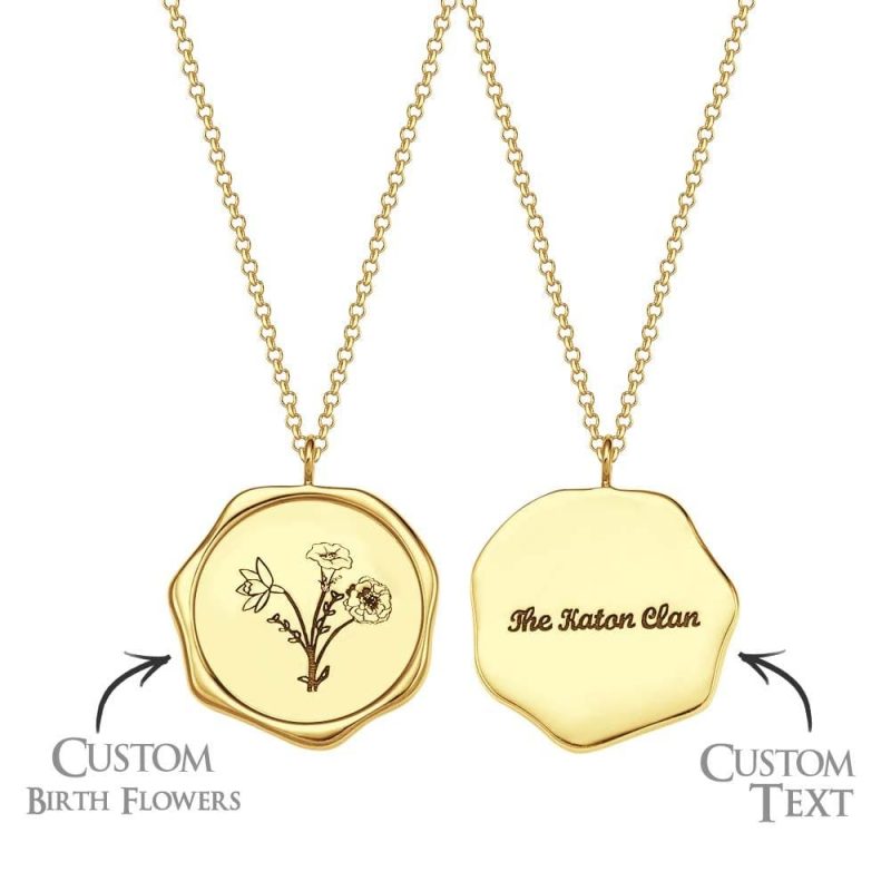 Custom Text Necklace with 3 Birth Flower Personalized Bouquet Flower Necklace Gift for Mom