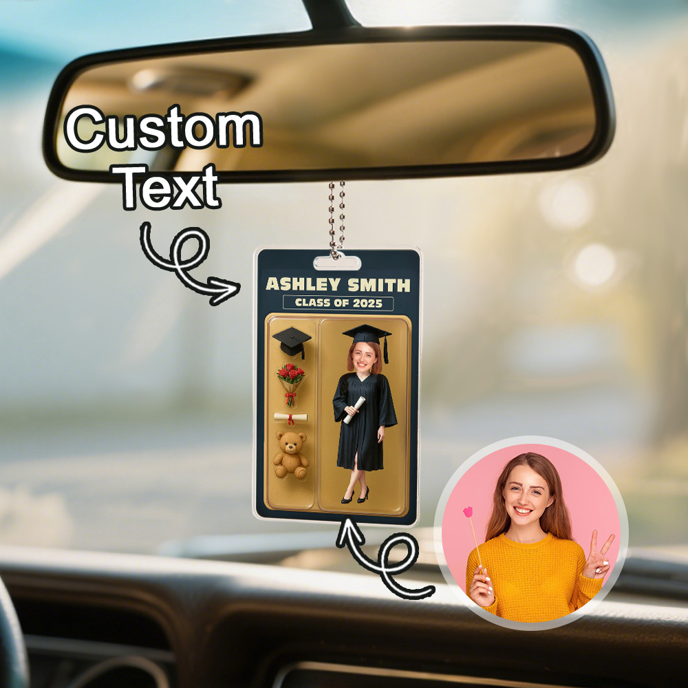 Custom 3D Effect Action Figure Customizable Head Packaging Toy Box Style Art Gift Personalized Acrylic Car Hanger Graduation Gift for Graduates