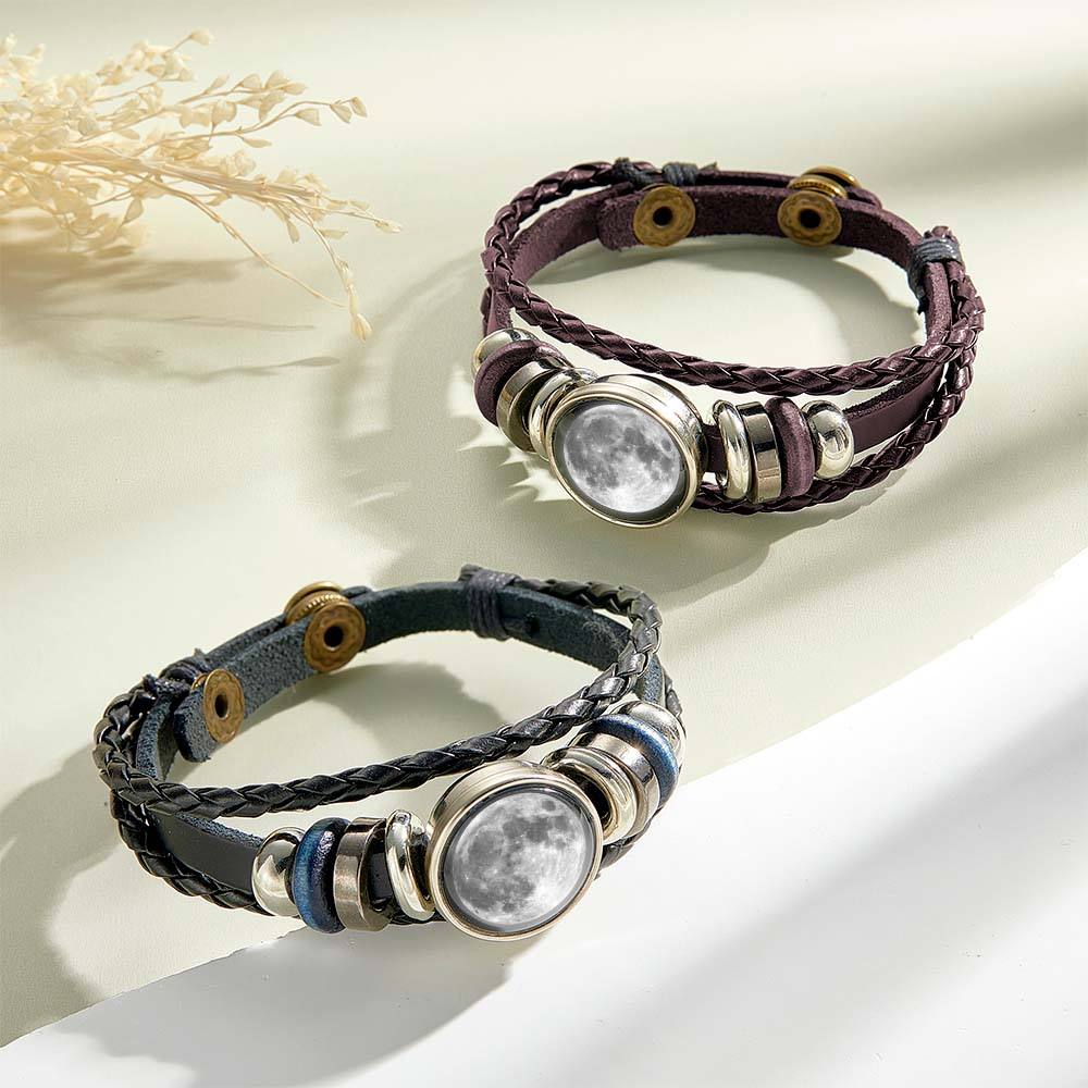 Personalized Moon Phase Bracelet Custom Braided bracelet Special Date Anniversary Birthday Gift for Her/Him