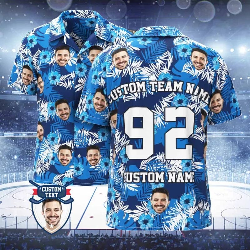 Custom Printed Hawaiian Shirt for Fans Personalized Face and Text Hawaiian Shirt Gift for fans – Flowers and Leaves Design
