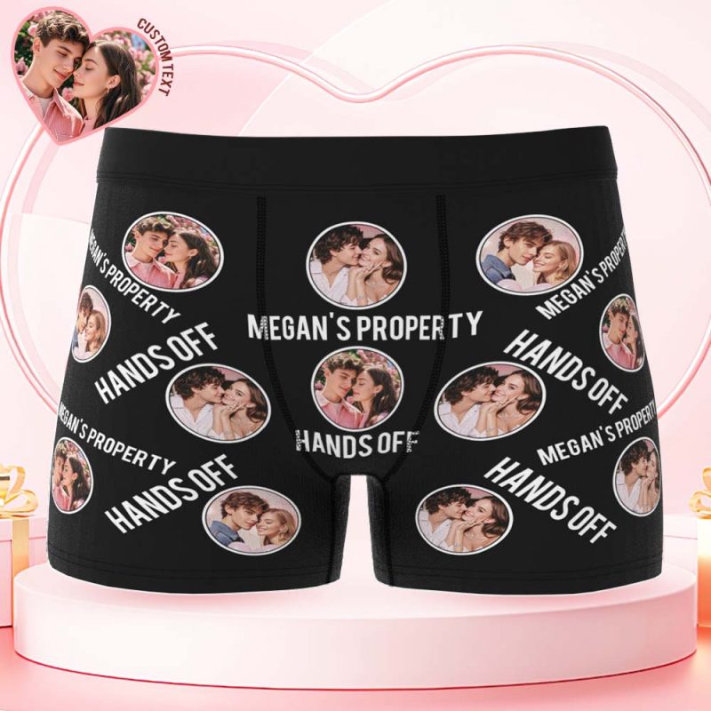Custom Men’s Boxer Shorts Personalized Photo Phrase Boxer Briefs with Name Valentine’s Day Gift