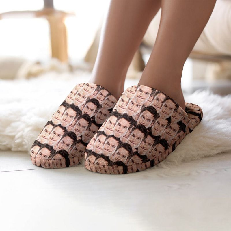 Custom Face Women’s and Men’s Slippers Personalized Funny Casual House Shoes Indoor Outdoor Bedroom Cotton Slippers
