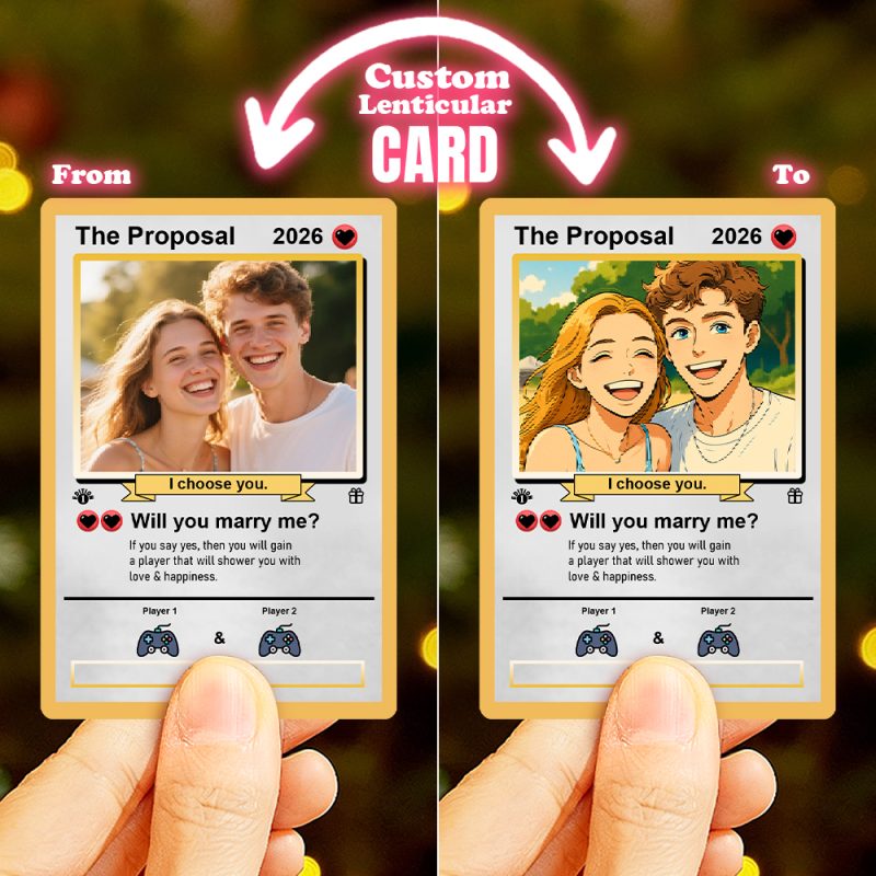 Personalized Valentine’s Day Power Couple Lenticular Card Custom Anniversary Card Couple Photo Anime Style Valentine’s Day Gift for Lover