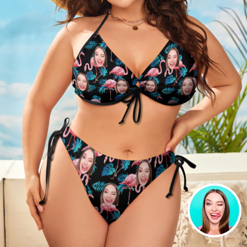 Custom Face Bikini Plus Size Swimwear Personalized Photo Swimsuit Gift For Women