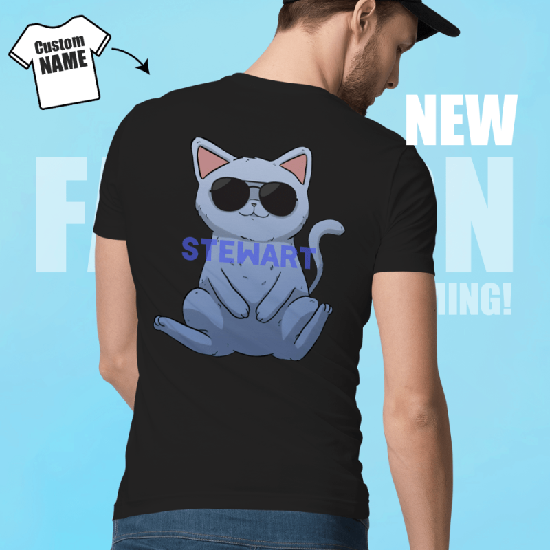 Custom Family Name Shirts Family Gifts Cartoon Print Shirt Cool Cat Sunglasses