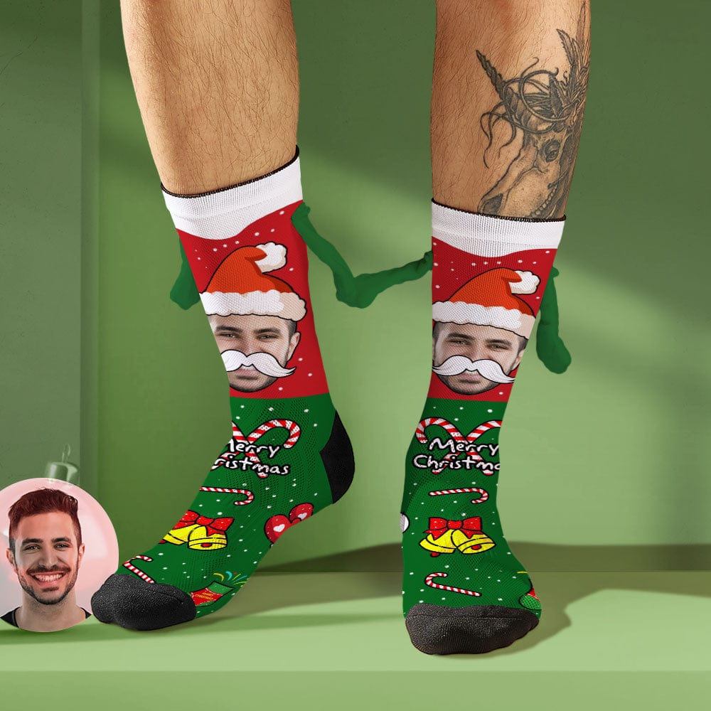 Custom Santa Claus Face Socks Funny Doll Mid Tube Socks Magnetic Holding Hands Socks Merry Christmas - Image 2