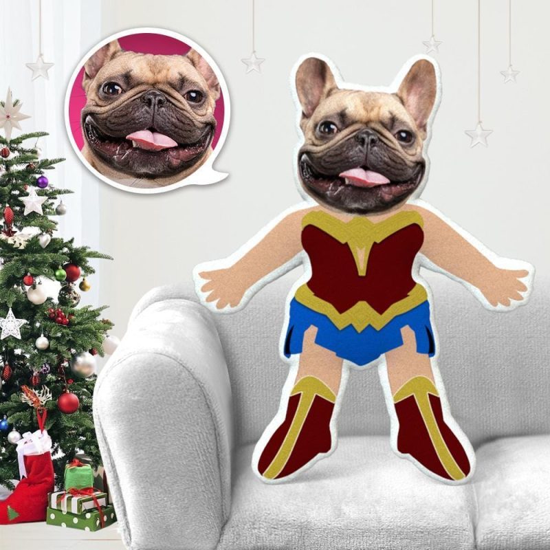 Dog Face Pillow Pet Photo Pillow Gifts for Dog Lovers Wonder Woman Costume