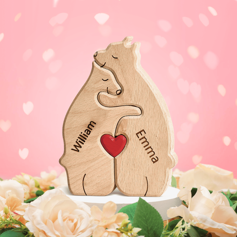 Valentine’s Day Gifts Wooden Bears Family Customized Names Puzzle Home Decor