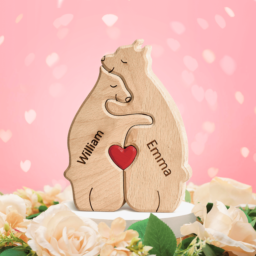 Valentine's Day Gifts Wooden Bears Family Customized Names Puzzle Home Decor