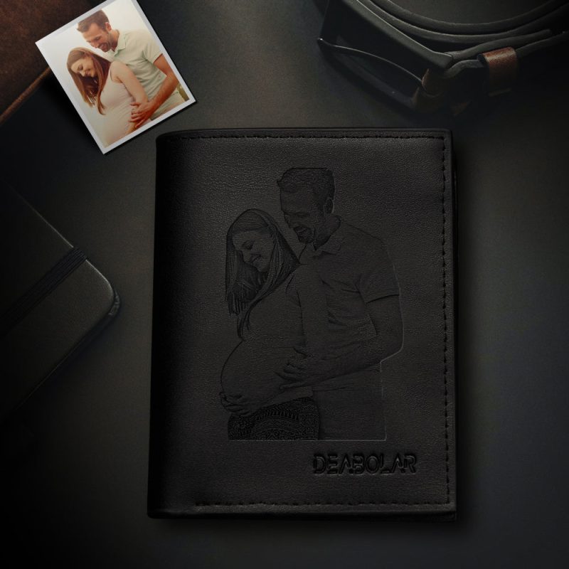Valentines Day Gifts Custom Mens Trifold Vertical Photo Black Wallet Credit Debit Card Holder With Zipper Coin Pouch 1