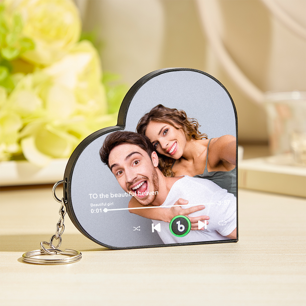 Custom Mini Music Fridge Magnet Keychain Personalized Photo Heart Frame Music Keychain Mini Magnet For Fridge That Can Play Songs Without Cellphone Anniversary Gifts for Boyfriend - Image 2
