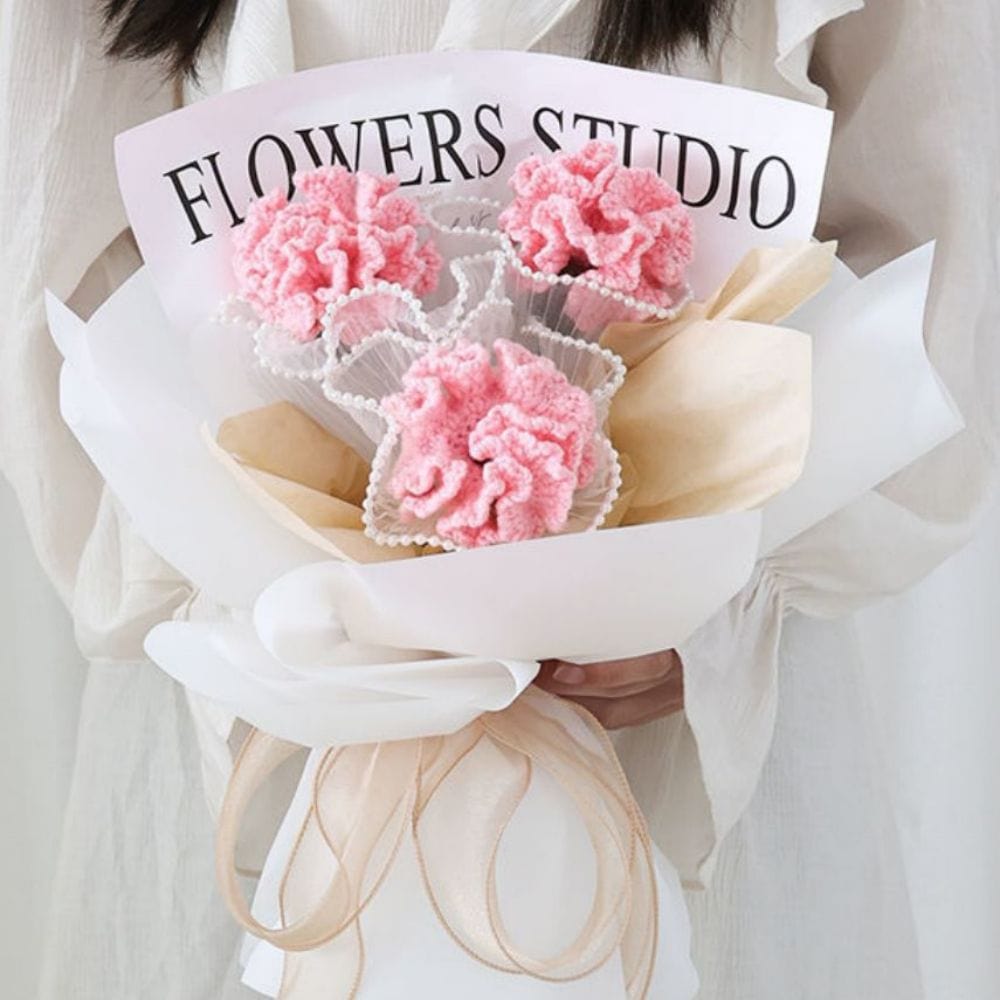 Crochet Flowers Bouquet Handmade Knitted Carnation Bouquet Gift for Her - Image 2
