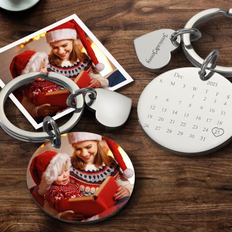Date Keychain Custom Picture Keychains Christmas Gifts for Family