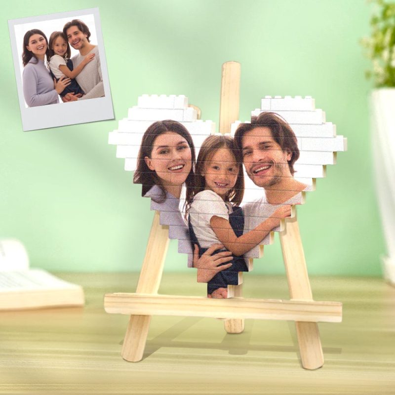 Personalized Building Brick Personalised Photo Block Heart Shaped Gifts for Family