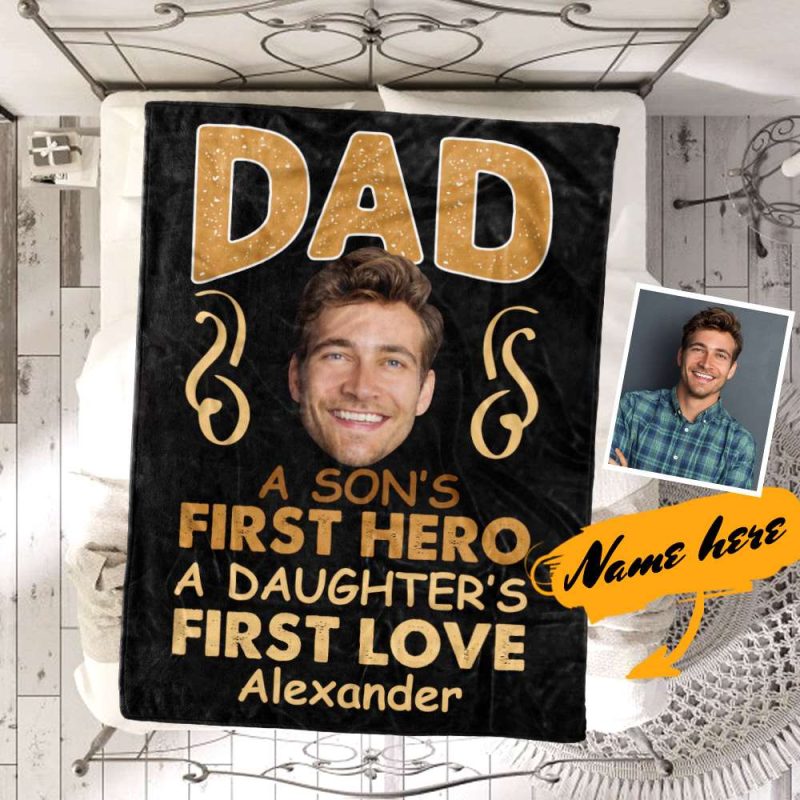 First Father’s Day Blankets New Dad Gift Custom Blanket – “A Son’s First Hero, A Daughter’s First Love”