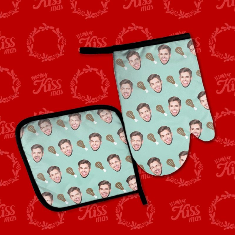 Custom Face Oven Glove and Pot Holder Set Kitchen Christmas Gifts For Wife