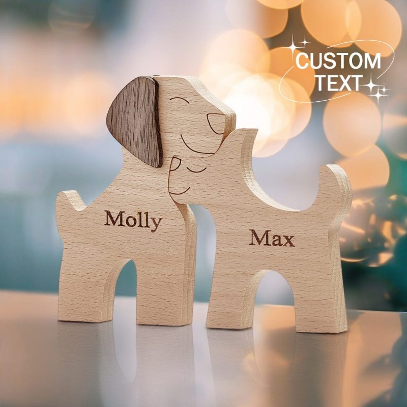 Love Couple Dog Wooden Blocks Custom Name Table Decor Vallentine’s Day Gifts