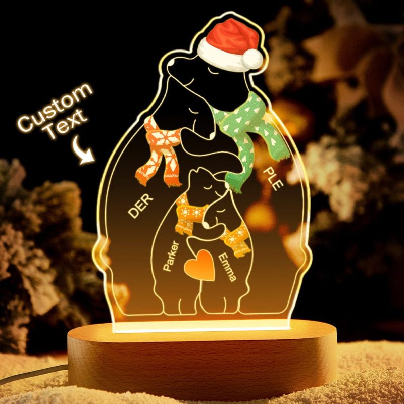 Personalized Names Christmas Warm Bear Family Acrylic Lamp Custom Night Light Best Christmas Gift
