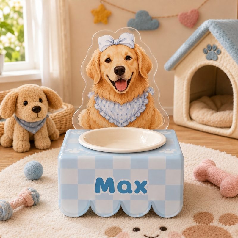 Custom Engraved Pet Acrylic Bowl Personalized Dog Diner Unique Pet Art Portrait