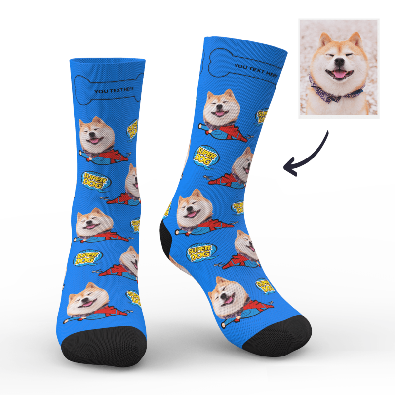 Custom Photo Socks Super Dog Face Mash Socks With Your Text