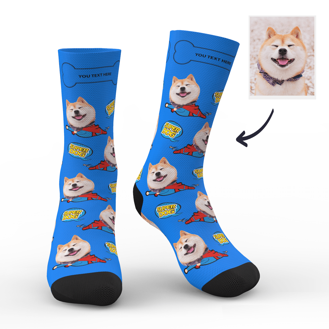 Custom Photo Socks Super Dog Face Mash Socks With Your Text