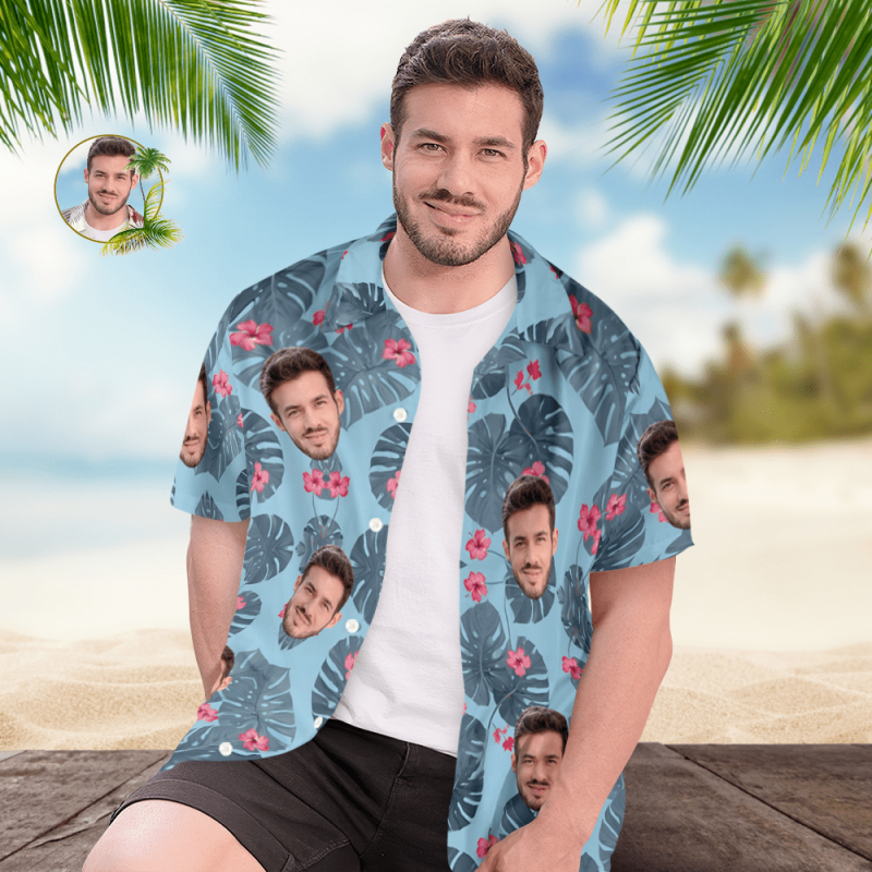Personalized Men’s Face Hawaiian Shirts Vacation Party Gifts – Leaves