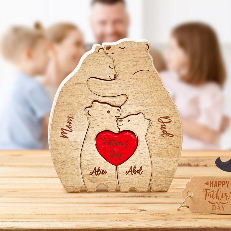 Father’s Day Gifts Personalized Wooden Hug Bears Custom Family Member Names Puzzle Home Decor Gifts