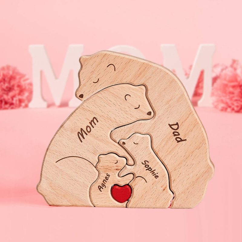 Mother’s Day Gifts Custom Names Wooden Bears Family Block Puzzle Home Decor Gifts